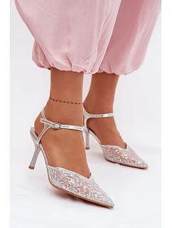 Dámské síťované sandály na jehlovém podpatku se třpytivým zdobením Stříbrné Laria