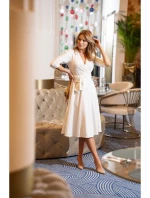 šaty s páskem ecru barva model 20966342 - STYLOVE šaty s páskem ecru barva model 20966342 - STYLOVE