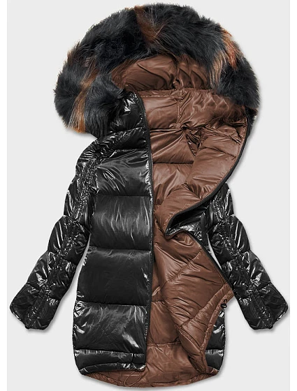 Oversize obojstranná bunda v čiernej a hnedej farbe (h-1088-01)