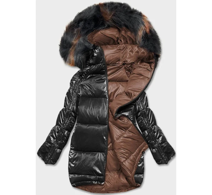 Čierno-hnedá obojstranná bunda oversize (h-1088-01)
