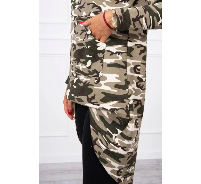 Mikina s dlhým chrbtom moro khaki+ecru