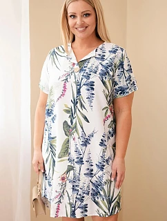 Dámske šaty z viskózy v nadmernej veľkosti s krátkymi rukávmi a výstrihom na gombíky