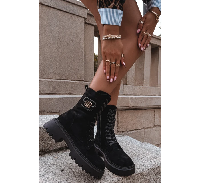 Botki Wokrery Damskie Z Ozdobnym Elementem Ocieplane Czarne Kalindra