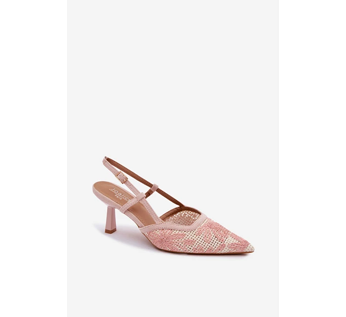 Sandály na podpatku s květinami Růžové model 22111405 - Boto