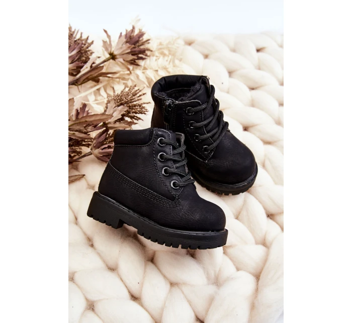 Dziecięce Ocieplane Czarne Trapery Botki Dexter