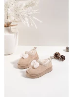 Detské snehové topánky s výšivkou a mašľou Daven - béžové Detské snehové topánky s výšivkou a mašľou Daven - béžové