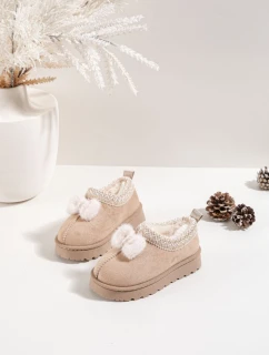 Detské snehové topánky s výšivkou a mašľou Daven - béžové
