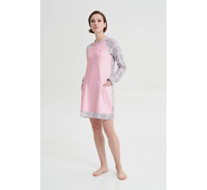 Dámska nočná košeľa s dlhým rukávom 19166 Pink - Vamp