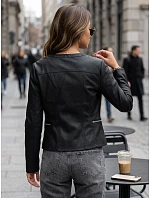 Dámska priliehavá čierna bunda z eko-kože FashionStreet TY5721
