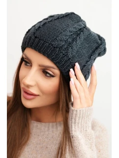 Dámska zimná vlnená čiapka s pleteným vzorom K452 graphite