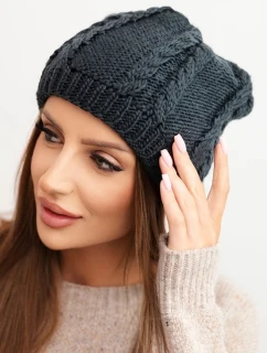 Dámska zimná vlnená čiapka s pleteným vzorom K452 graphite