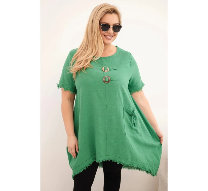 Dámske bavlnené šaty nadmernej veľkosti s predĺženým chrbtom a vreckom Zelená