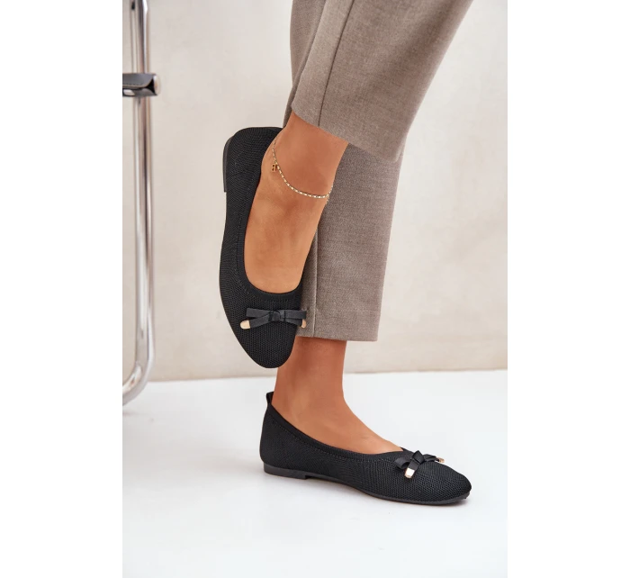 Siateczkowe Baleriny Z Kokardką Czarne Bianila Siateczkowe Baleriny Z Kokardką Czarne Bianila