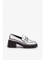 Dámske poltopánky na podpätku 2646-5 model 189876 Silver and Black - Sweet Shoes