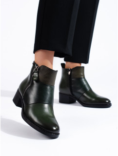 Klasické členkové topánky zelené ženy na širokom podpätku