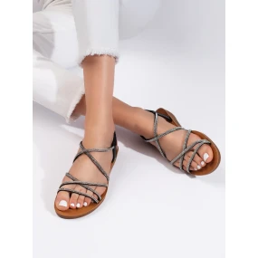 Krásné  sandály černé dámské na plochém podpatku