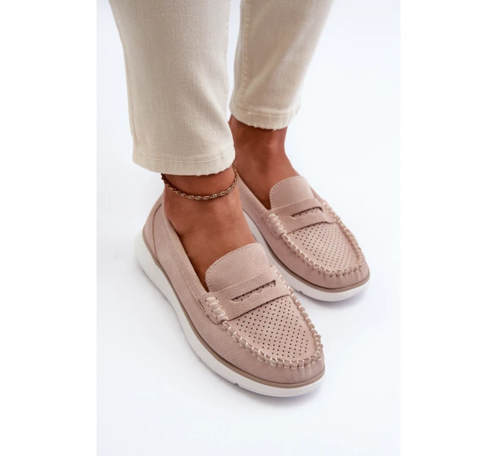 Sametové mokasíny na platformě model 21655642 Beige - SERGIO LEONE