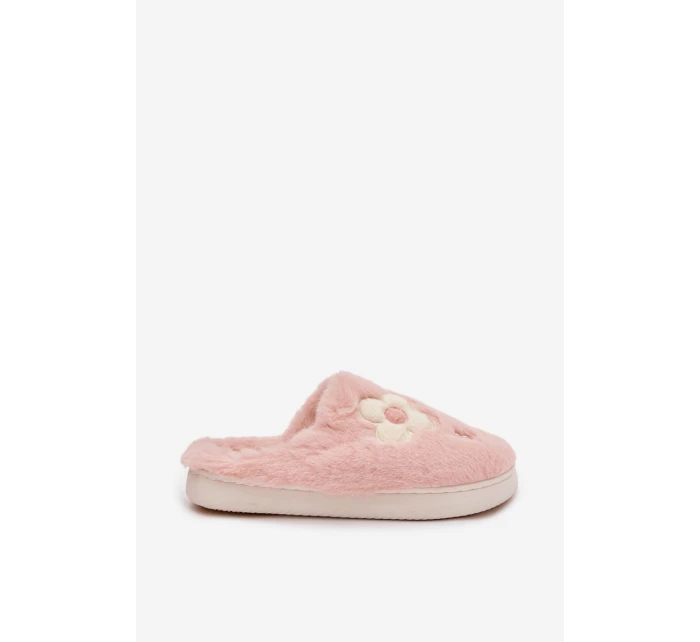 Kožešinové pantofle s květinami Růžové model 21772530 - Boto
