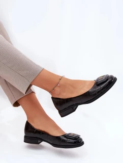 Dámské kožené baleríny s ozdobou D&A – černé