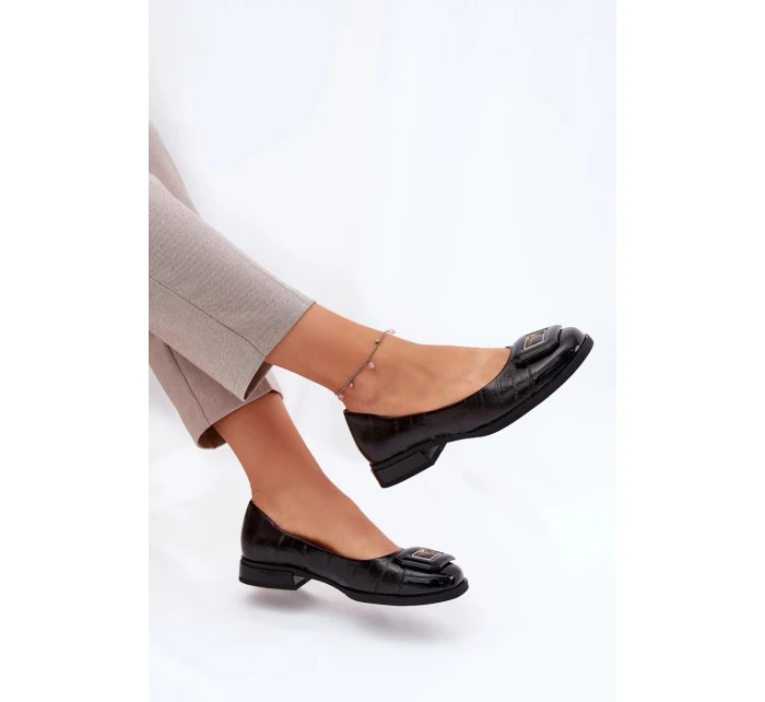 Dámské kožené baleríny s ozdobou D&A – černé