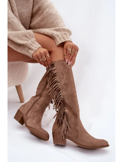 Dámske kovbojské topánky s lemom a zateplením - khaki Firlina Dámske kovbojské topánky s lemom a zateplením - khaki Firlina