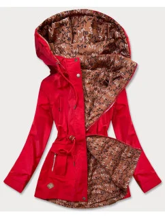 Červená dámska obojstranná bunda - parka / prešívaná (CAN-621)