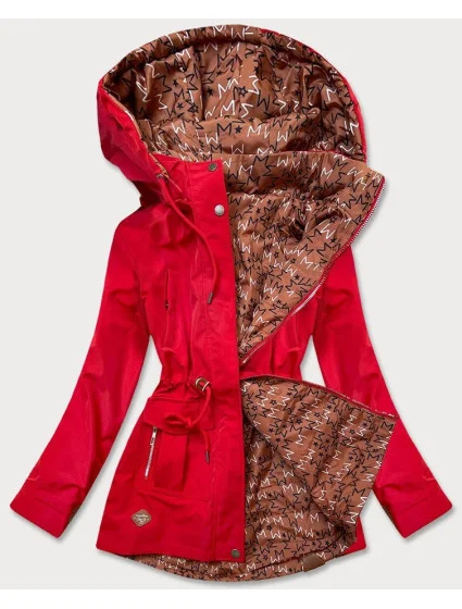 Červená dámska obojstranná bunda - parka / prešívaná (CAN-621) Červená dámska obojstranná bunda - parka / prešívaná (CAN-621)