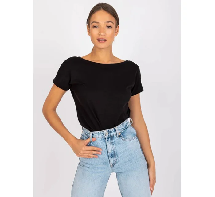 Čierne tričko Basic s výstrihom na chrbte Feel Good (4662-22) Čierne tričko Basic s výstrihom na chrbte Feel Good (4662-22)