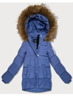 Světle modrá péřová bunda s kapucí model 21809049 - HAPPY HOUSE