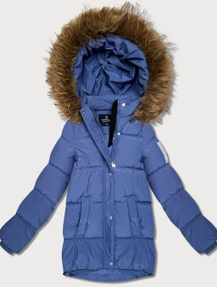 Světle modrá péřová bunda s kapucí model 21809049 - HAPPY HOUSE