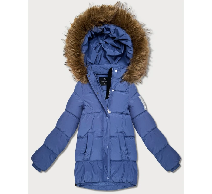 Světle modrá péřová bunda s kapucí model 21809049 - HAPPY HOUSE