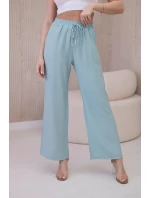 Viskózové kalhoty se širokými nohavicemi tmavá máta
