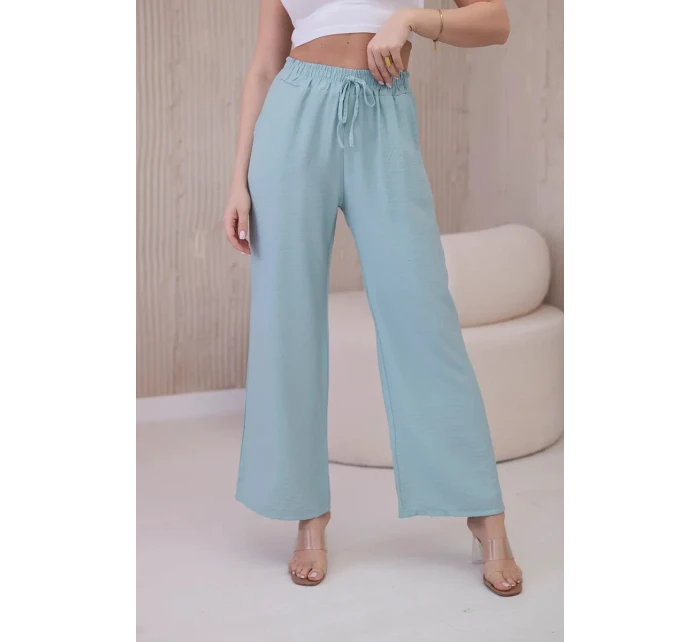 Viskózové kalhoty se širokými nohavicemi tmavá máta