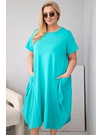 Dámske bavlnené šaty Plus Size s vreckami Mint