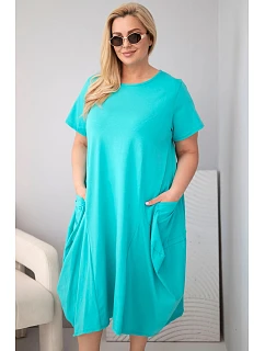 Dámske bavlnené šaty Plus Size s vreckami Mint