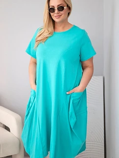 Dámske bavlnené šaty Plus Size s vreckami Mint