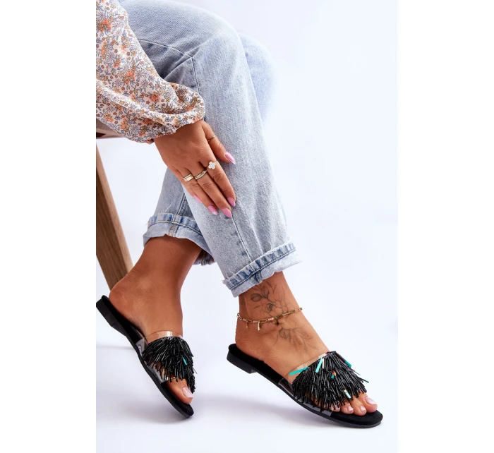 Dámské pantofle s ozdobami  Černá model 21618380 - S.Barski