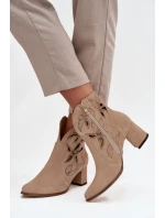Zamszowe Ażurowe Botki Damskie Na Słupku Zazoo 3647 Beżowe