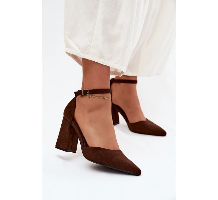 Lodičky na podpatku z imitace semiše v čokoládové barvě model 22122785 - Boto