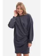 B298 Pletené šaty s bočnými záhybmi - oceľové