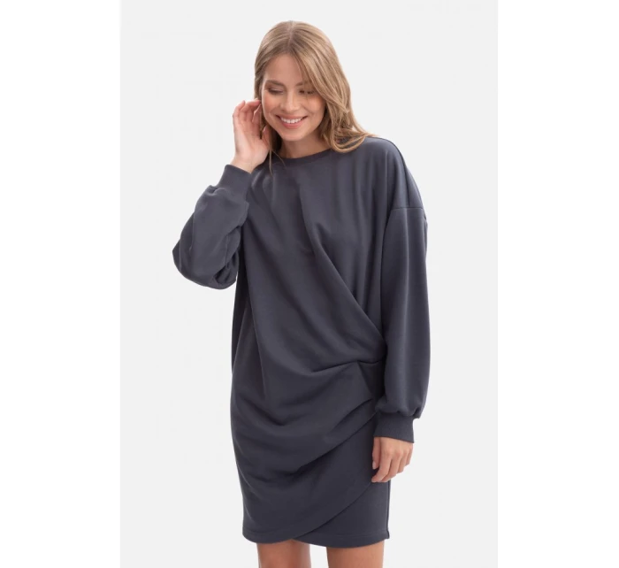 B298 Pletené šaty s bočnými záhybmi - oceľové
