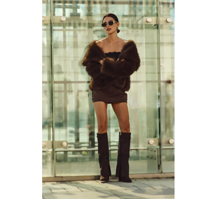 Dámske zateplené čižmy s podrážkou a zrolovanou holennou časťou Evyra - čokoládová, eko semiš Dámske zateplené čižmy s podrážkou a zrolovanou holennou časťou Evyra - čokoládová, eko semiš