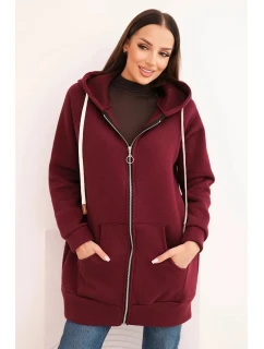 Dámska mikina s kapucňou so zipsom teplá bordová