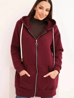 Dámska mikina s kapucňou so zipsom teplá bordová