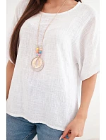 Dámská bavlněná oversize halenka s krátkým rukávem bílá Dámská bavlněná oversize halenka s krátkým rukávem bílá