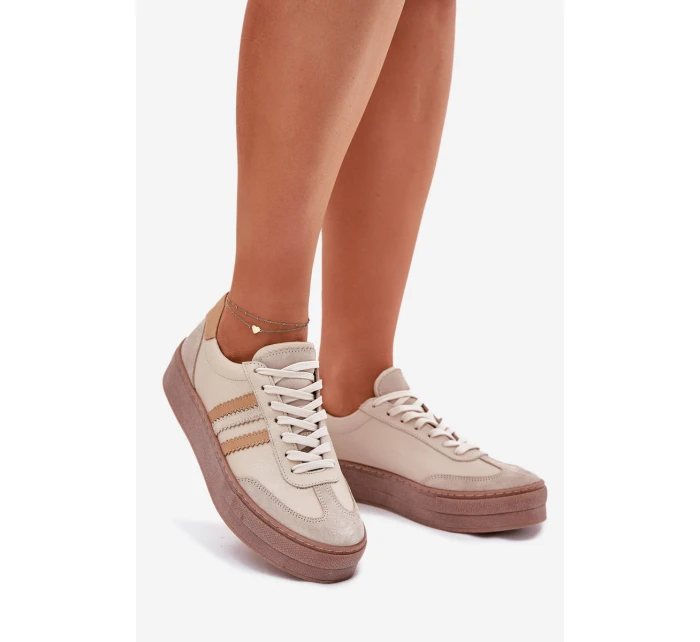 Dámské Kožené Tenisky Na Platformě model 21698641 Béžové - Zazoo