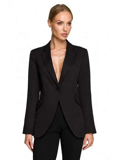 M701 Sako s jedným gombíkom a asymetrickými vreckami - čierne