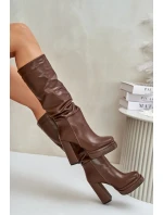 Topánky na podpätku a platforme s páskami zateplené hnedé Beridra Topánky na podpätku a platforme s páskami zateplené hnedé Beridra