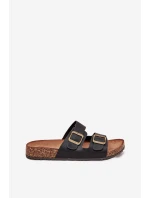 Dámske papuče na korkovej platforme s prackami - čierne