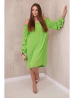 Španielske šaty s ozdobnými rukávmi svetlozelenej farby